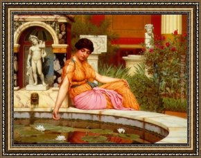 John William Godward Framed Paintings - A Lily Pond by John William Godward