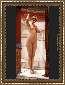 John William Godward Framed Paintings - A Pompeian Bath by John William Godward