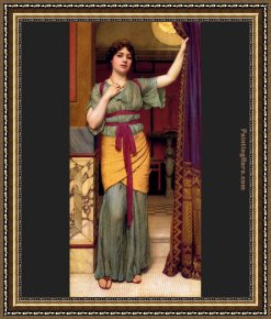 Lady in Her Boudoir Framed Paintings - A Pompeian Lady by John William Godward