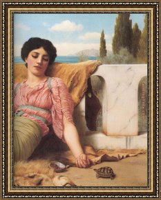 Quiet Thoughts Framed Paintings - A Quiet Pet detail by John William Godward