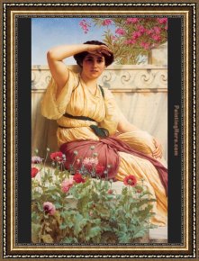 Tryst Framed Paintings - A Tryst by John William Godward