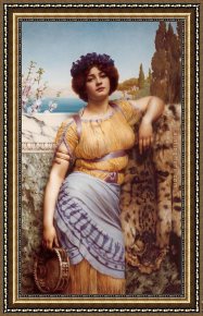 Dancing in The Wind Framed Paintings - Ionian Dancing Girl by John William Godward