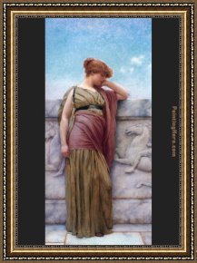 Balcony Framed Paintings - Leaning on the Balcony by John William Godward