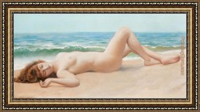 Eze-sur-mer Framed Paintings - Nu Sur La Plage by John William Godward