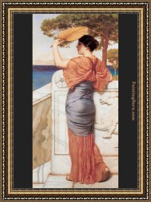 Balcony Framed Paintings - On the Balcony by John William Godward