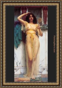 Venus in Front of The Mirror Framed Paintings - The Mirror by John William Godward