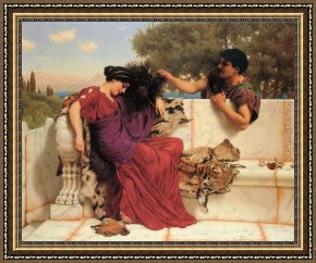 An Interesting Story Framed Paintings - The Old Old Story by John William Godward