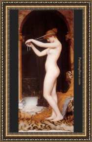 Venus in Front of The Mirror Framed Paintings - Venus Binding Her Hair by John William Godward