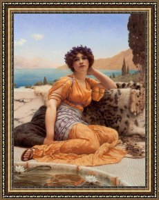 The Bunch of Violets Framed Paintings - With Violets Wreathed and Robe of Saffron Hue by John William Godward