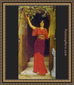 Young Girl Reading Framed Paintings - Young Girl Picking Grapes by John William Godward