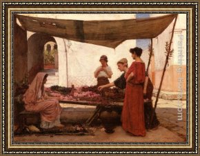 Waterhouse Gather Flower Girls Framed Paintings - A Grecian Flower Market by John William Waterhouse