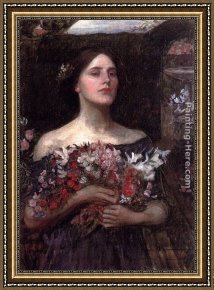 Gather Ye Rosebuds While Ye May Framed Paintings - Gather Ye Rosebuds by John William Waterhouse