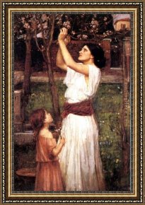 Those Blossoms You Gave So Freely 1 Framed Paintings - Gathering Almond Blossoms by John William Waterhouse