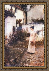 Summer Framed Paintings - Gathering Summer Flowers in a Devonshire Garden by John William Waterhouse