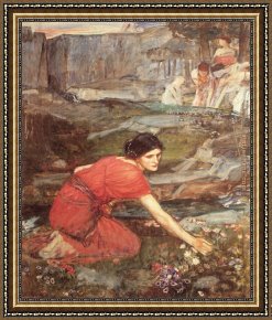 Color Study of Squares Framed Paintings - Maidens picking Flowers by a Stream Study by John William Waterhouse