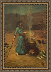 Circle Framed Paintings - The Magic Circle II by John William Waterhouse
