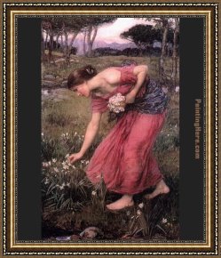 Waterhouse Framed Paintings - Waterhouse Narcissus by John William Waterhouse