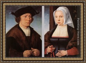 Lovers Man And Woman Framed Paintings - Portrait of a Man and Woman by Joos van Cleve