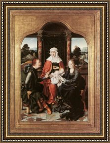 Virgin And Child Framed Paintings - St Anne with the Virgin and Child and St Joachim by Joos van Cleve