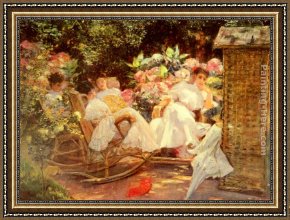 Ladies at The Milliners Framed Paintings - Ladies In A Garden by Jose Villegas y Cordero