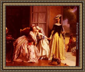 Madame Framed Paintings - La Reine marie-Antoinette Et Sa Fille, Madame Royale, A Versailles by Joseph Caraud
