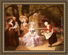 Madame Framed Paintings - Marie Antoinette and Louis XVI in the Garden of the Tuileries with Madame Lambale by Joseph Caraud