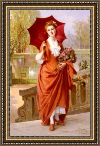 Parasol Framed Paintings - The Red Parasol by Joseph Caraud