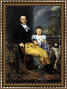 The Daughters of Judah in Babylon Framed Paintings - Portrait of a Prominent Gentleman with his Daughter and Hunting Dog by Joseph-Denis Odevaere