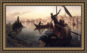Port of Valencia Framed Paintings - Cairo The Ferry From the Island of Gazirie on the Nile; Boulach the Port of Cairo by Joseph Farquharson