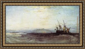 Ships Running Aground in a Storm Framed Paintings - A Ship Aground by Joseph Mallord William Turner