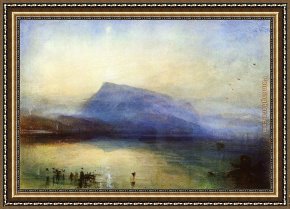 The Blue Window Framed Paintings - The Blue Rigi Lake of Lucerne Sunrise by Joseph Mallord William Turner