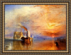 Joseph Wright of Derby Framed Paintings - The fighting Temeraire tugged to her last berth to be broken up by Joseph Mallord William Turner