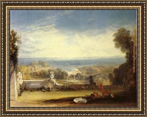 Joseph Mallord William Turner Framed Paintings - View from the Terrace of a Villa at Niton, Isle of Wight from sketches by a lady by Joseph Mallord William Turner
