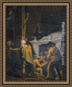 Open Framed Paintings - Miravan Breaking Open the Tomb of his Ancestors by Joseph Wright of Derby