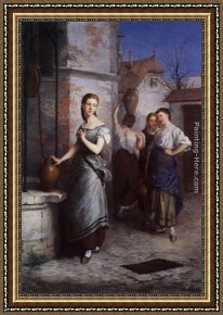 Antonio Paoletti Framed Paintings - Margarita at the Fountain by Juan Antonio Gonzalez