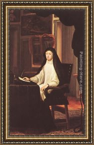 Caterina Cornaro, Queen of Cyprus Framed Paintings - Queen Mary Anne of Austria as a Widow by Juan Carreno De Miranda