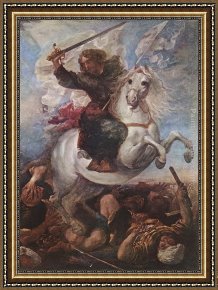 Battle Framed Paintings - St James the Great in the Battle of Clavijo by Juan Carreno De Miranda