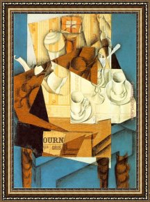 Gris Framed Paintings - Breakfast by Juan Gris