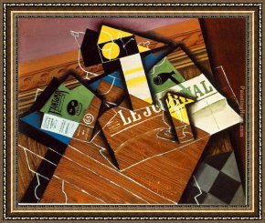 Gris Framed Paintings - Fantomas Pipe and Newspaper by Juan Gris