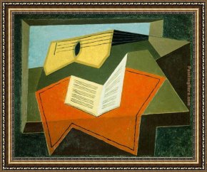 Gris Framed Paintings - Guitar and Music Pape by Juan Gris