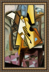 Gris Framed Paintings - Guitar on a Chair by Juan Gris