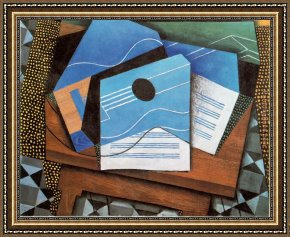 Gris Framed Paintings - Guitar on a Table by Juan Gris