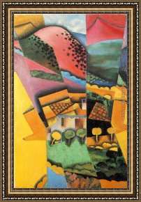 Gris Framed Paintings - Landscape at Ceret by Juan Gris