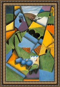 Gris Framed Paintings - Landscape with Houses at Ceret by Juan Gris