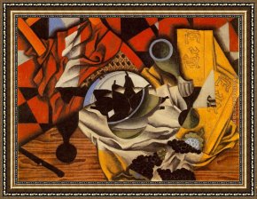 Gris Framed Paintings - Pears and Grapes on a Table by Juan Gris