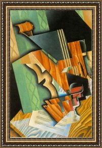 Gris Framed Paintings - Violin and Glass by Juan Gris