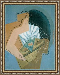 Gris Framed Paintings - Woman with a Basket by Juan Gris