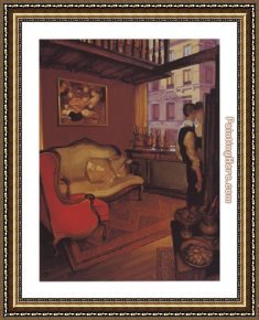 Painter in His Studio, Painting a Musical Company Framed Paintings - Red Armchair in a Studio by Juarez Machado