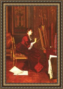 Portrait De La Femme D'artiste Entrant Dans La Serre Framed Paintings - L'Artiste Dans L'Atelier by Jules Adolphe Goupil