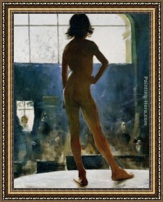 Jeune Bergere Debout Framed Paintings - Le Jeune Modele Posant Dans L'Atelier by Jules-Alexis Muenier